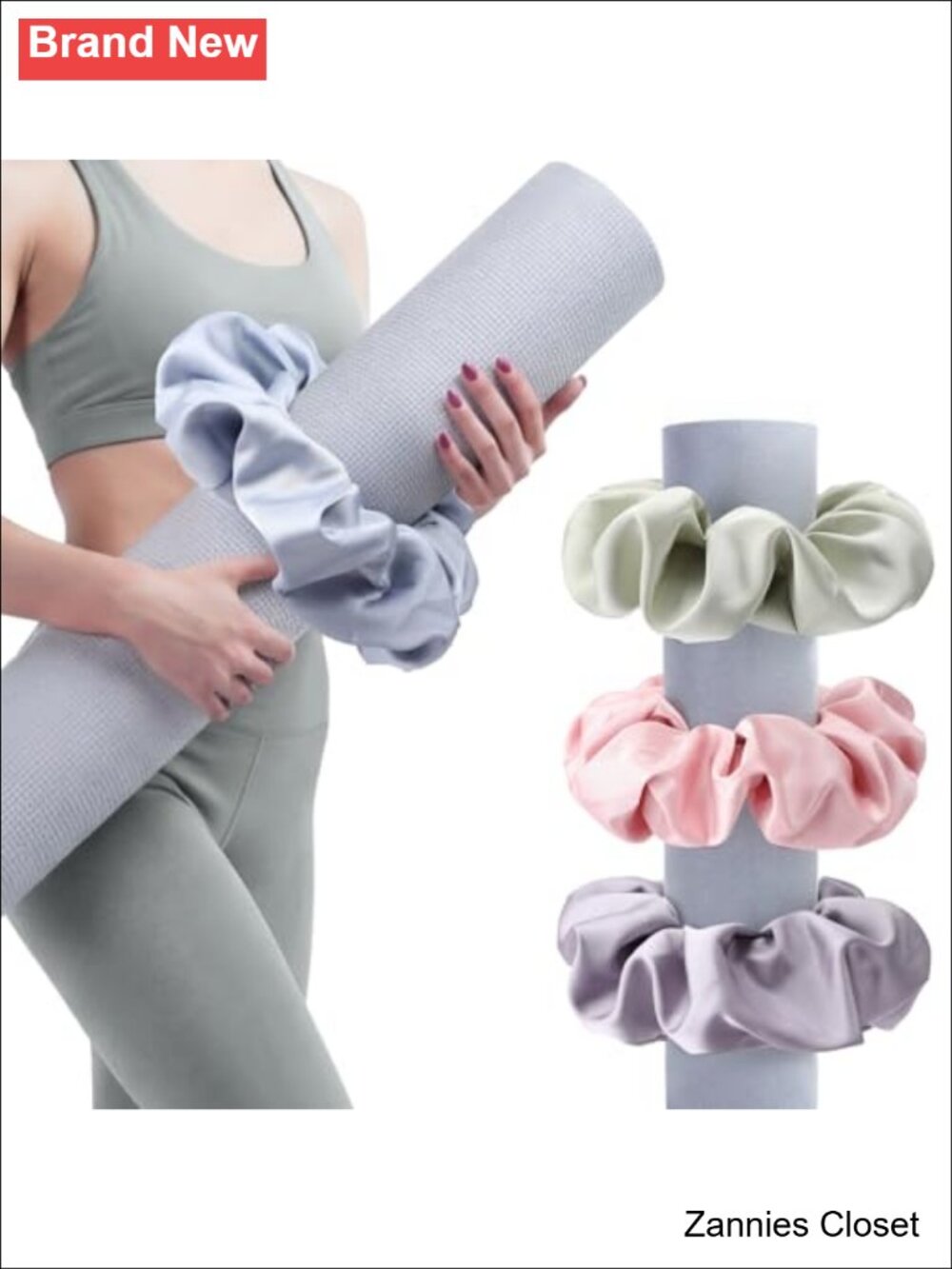 ✨ 4 Pack Yoga Mat Scrunchie Elastic Strap Band Durable Stretchable Satin Fabric